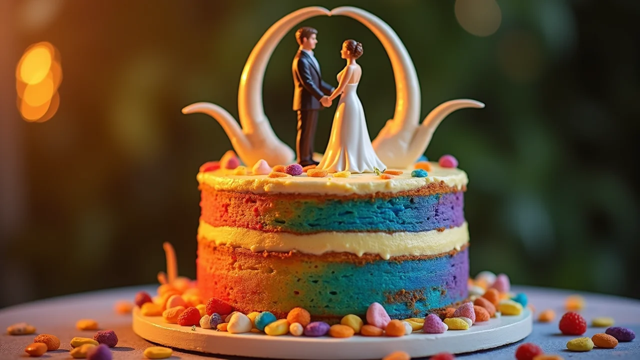 Chromatic Meat Cake - a bioluminescent dessert with vibrant multi-hued layers